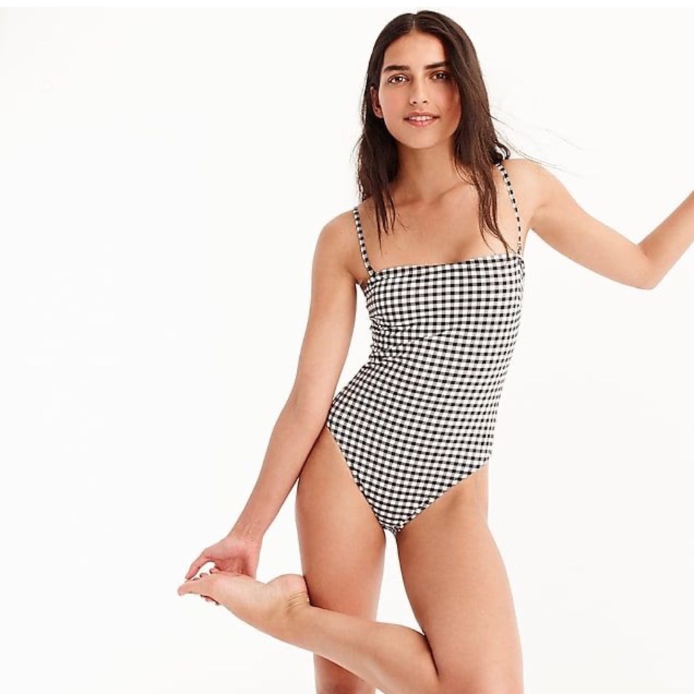 J Crew Straight Bandeau One Piece Swimsuit Gingham - Picture 2 of 5